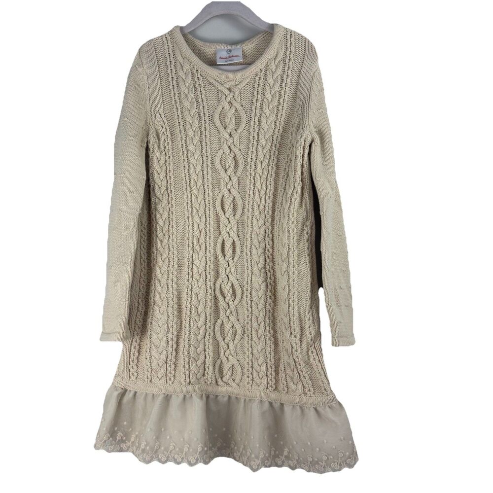 Hanna Andersson Cream Cable Knit Sweater Dress Ruffle Hem